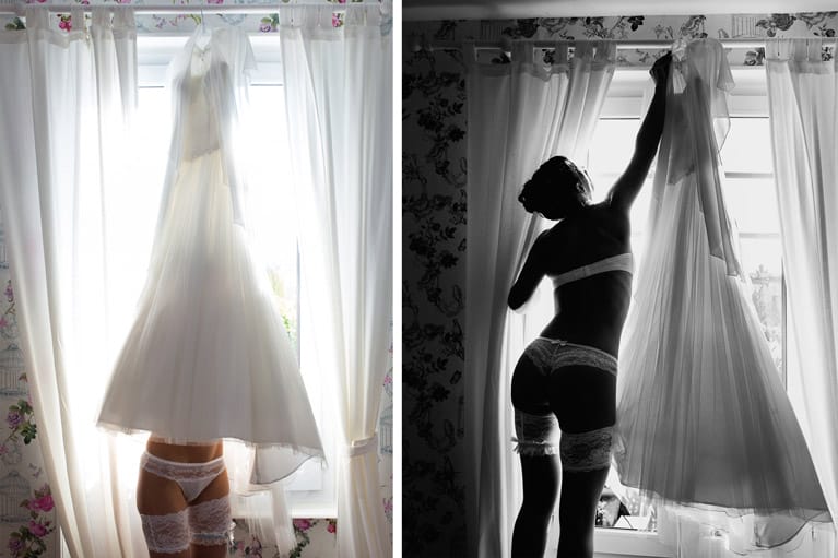 Hotel Royal Saint Mart Royat Clermont Ferrand Robe de la mariée avec portrait de la mariée en lingerie