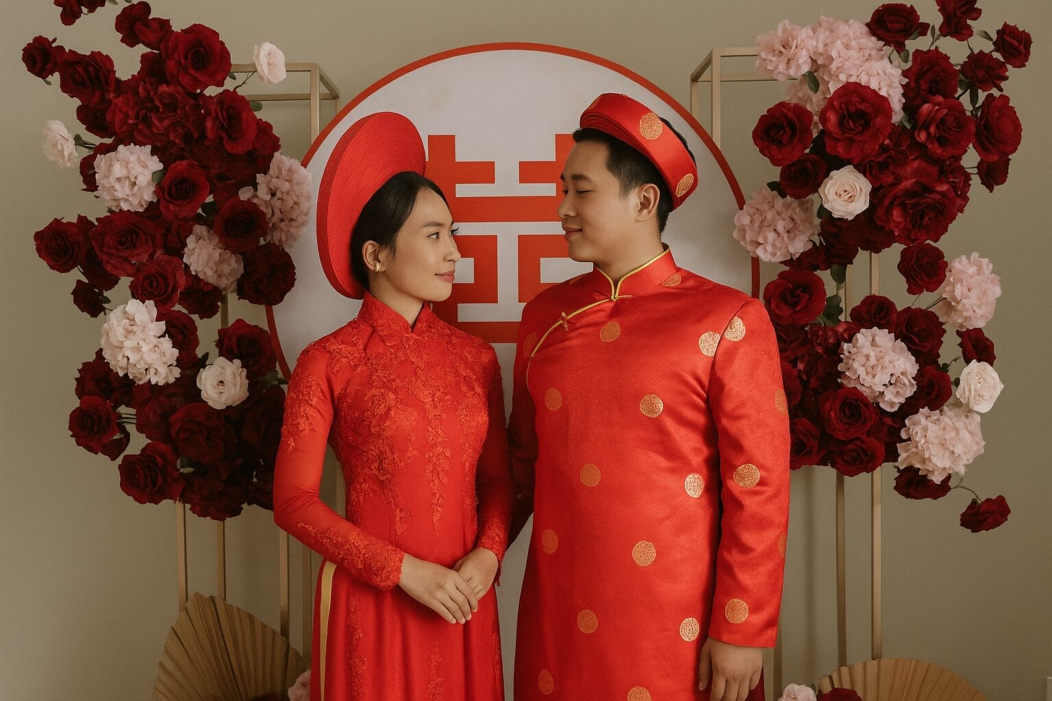 Couple asiatique durant la cérémonie du thé au Vietnam